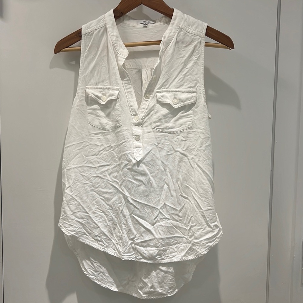 Aritzia White Short Sleeve Talula High Low Top